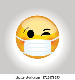 Cute upside down face emoticon. Medical Mask Wink Emoji. Virus Protection.