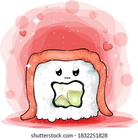 The cute uramaki with the vegetable inside him of illustration