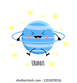 Cute Uranus  planet  kawaii characters vector illustration isolated on white background.