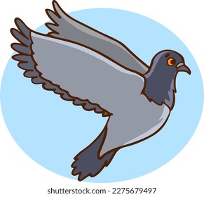 Cute urban gray blue dove character. Vector flat cartoon illustration