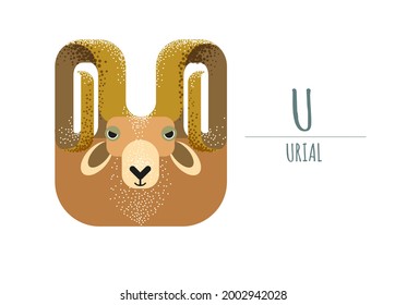 Cute urial in the shape of a letter - U.
children's alphabet. poster, postcard.