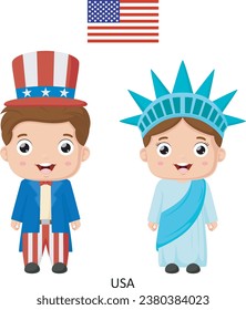 Niño y niña de Estados Unidos con ropa nacional