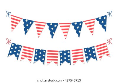 Cute USA festive bunting flags in traditional colors ideal as american holidays banner