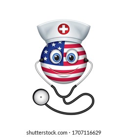 Cute USA nurse emoticon wearing hat and stethoscope - emoji - isolated vector illustration