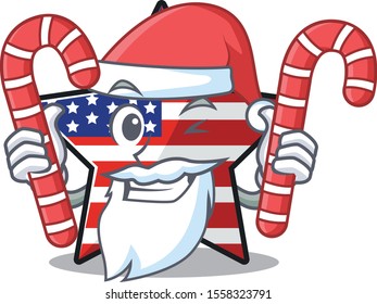 Cute usa star santa bring candy cartoon design character