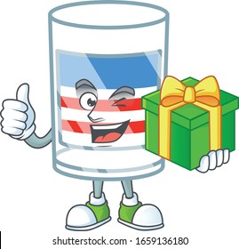 Cute USA stripes glass character holding a gift box