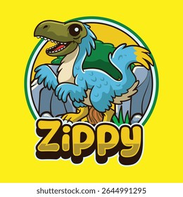 Cute Utahraptor Dinosaur Character Mascot in Vector Cartoon Illustration