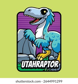 Cute Utahraptor Dinosaur Character Mascot in Vector Cartoon Illustration