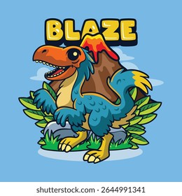 Cute Utahraptor Dinosaur Character Mascot in Vector Cartoon Illustration