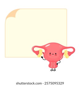 Cute Uterus cartoon character with blank note in the background