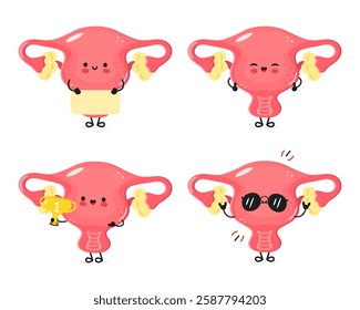 Cute Uterus characters in various poses and expressions.