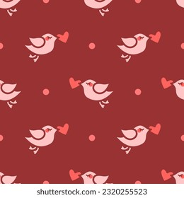 Cute valentine bird. Seamless vector pattern