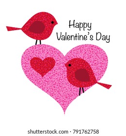 cute valentine birds in pink glitter heart vector graphic