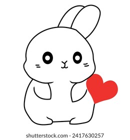 cute valentine bunny with red hearts