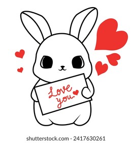 cute valentine bunny with red hearts