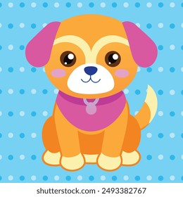 Cute Valentine card in flat style. Lovely little puppy.
Can be used for t-shirt print, stickers, greeting card design. Vector illustration