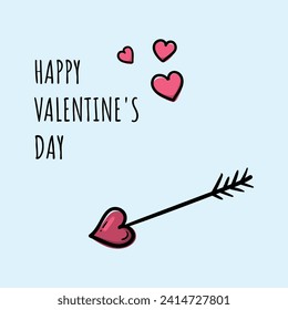 Cute valentine card with heart shaped arrow and text Happy Valentine's Day