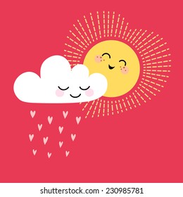 Cute Valentine card with sun, cloud and place for your text.