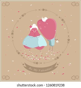 Cute Valentine card. Two hearts in love. Spa treatments, attributes. Vector illustration.
