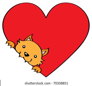 Cute Valentine cat in pink heart.