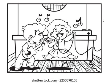 Cute Valentine coloring book- a couple of lovers sing together a love song