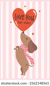 Cute Valentine Dachshund Dog with Heart Retro Cartoon Illustration Greeting Card Printable