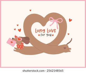 Cute Valentine Dachshund Dog Retro Cartoon Character for Cards 