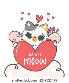 Cute Valentine day cat cupid cartoon doodle hand drawing illustration, A joyful and romantic holiday, perfect for greeting cards, gifts, Ideal for creating a heartwarming atmosphere and more