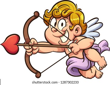 Cute Valentine Day cherub holding a bow and arrow. Vector clip art illustration with simple gradients. All in a single layer. 
