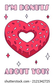 Cute Valentine Day im Retro-Cartoon-Stil mit pun quote - ''Ich bin über dich''. Liebliche Vektorgrafik für Grußanhänger, Postkarten, Grußkarten, Poster oder Banner.