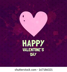Cute Valentine Day Heart. Vector Illustration. Red Holiday Background. Grunge Texture.