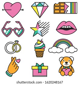 Cute valentine days icon illustration set