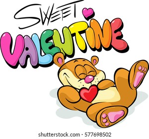 cute valentine design with bear hold heart - vector illustration