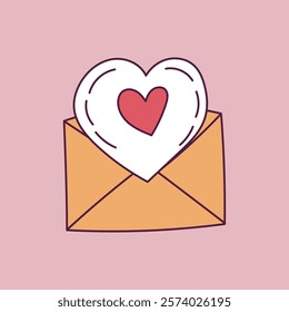  Cute Valentine envelope with a heart inside on a pink background, perfect for love and romance themes