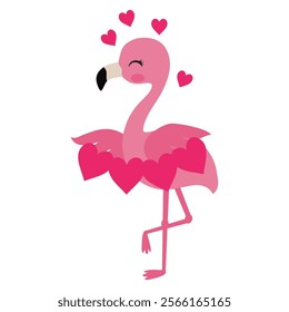 Cute Valentine flamingo vector cartoon illustration