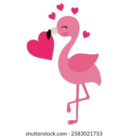 Cute Valentine flamingo vector cartoon illustration