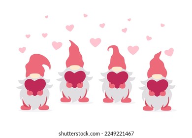 Cute Valentine Gnome with heart. Valentines day design. Vector illustration isolated on white background.