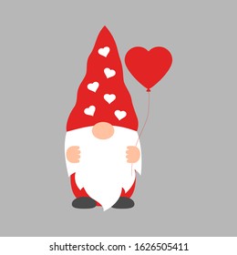 Cute Valentine gnome with heart-shaped balloon Vector illustration for St. Valentine s Day