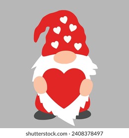 Cute valentine gnome holding hearts vector illustration, Vector for Cricut