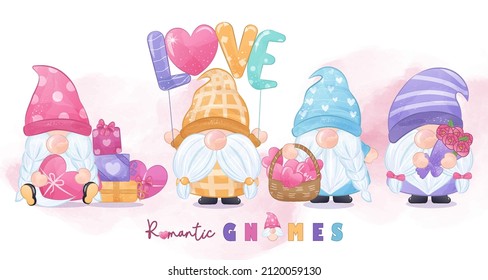 Juego de ilustraciones de gnome de San Valentín