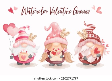 Cute-valentine-Gnomen-Sammlung im Aquarellstil