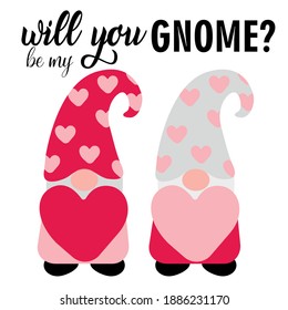Cute valentine gnomes. Vector illustration.