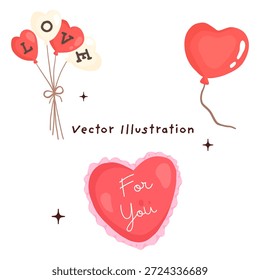 Vector lindo del globo del corazón de San Valentín fijado con el texto del amor