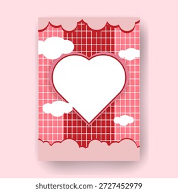 Cute Valentine Heart Card With Cloud Background