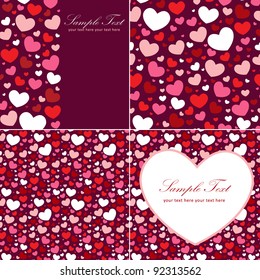 Cute Valentine heart set of congratulation cards and seamless backgrounds