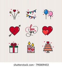 Cute valentine icon - Love and celebation cute icon or logo set. Vector illustration.