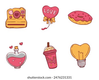 cute valentine icons set vector