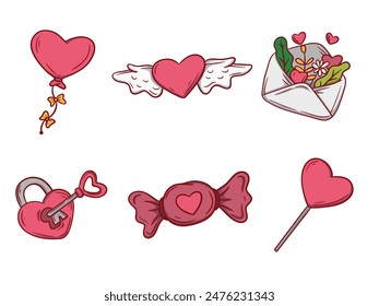 cute valentine icons set vector