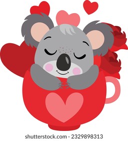 Cute valentine koala inside red love cup
