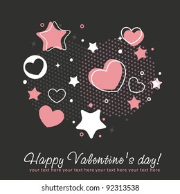 Cute Valentine love congratulation card with border of hearts